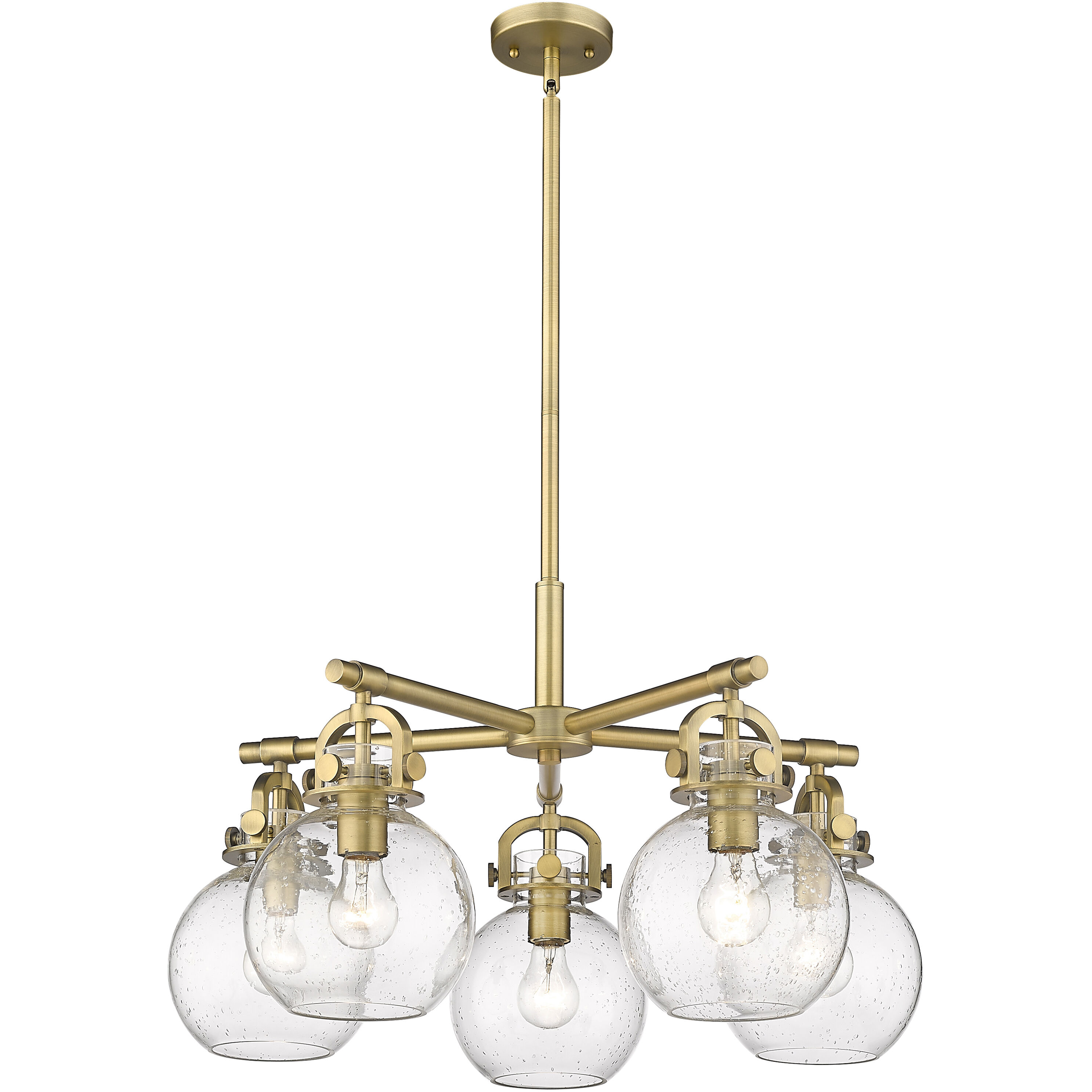 Innovations Lighting 410 5CR BB G410 7SDY Newton Sphere 5 Light 26 inch Brushed Brass Chandelier Ceiling Light in Seedy Glass