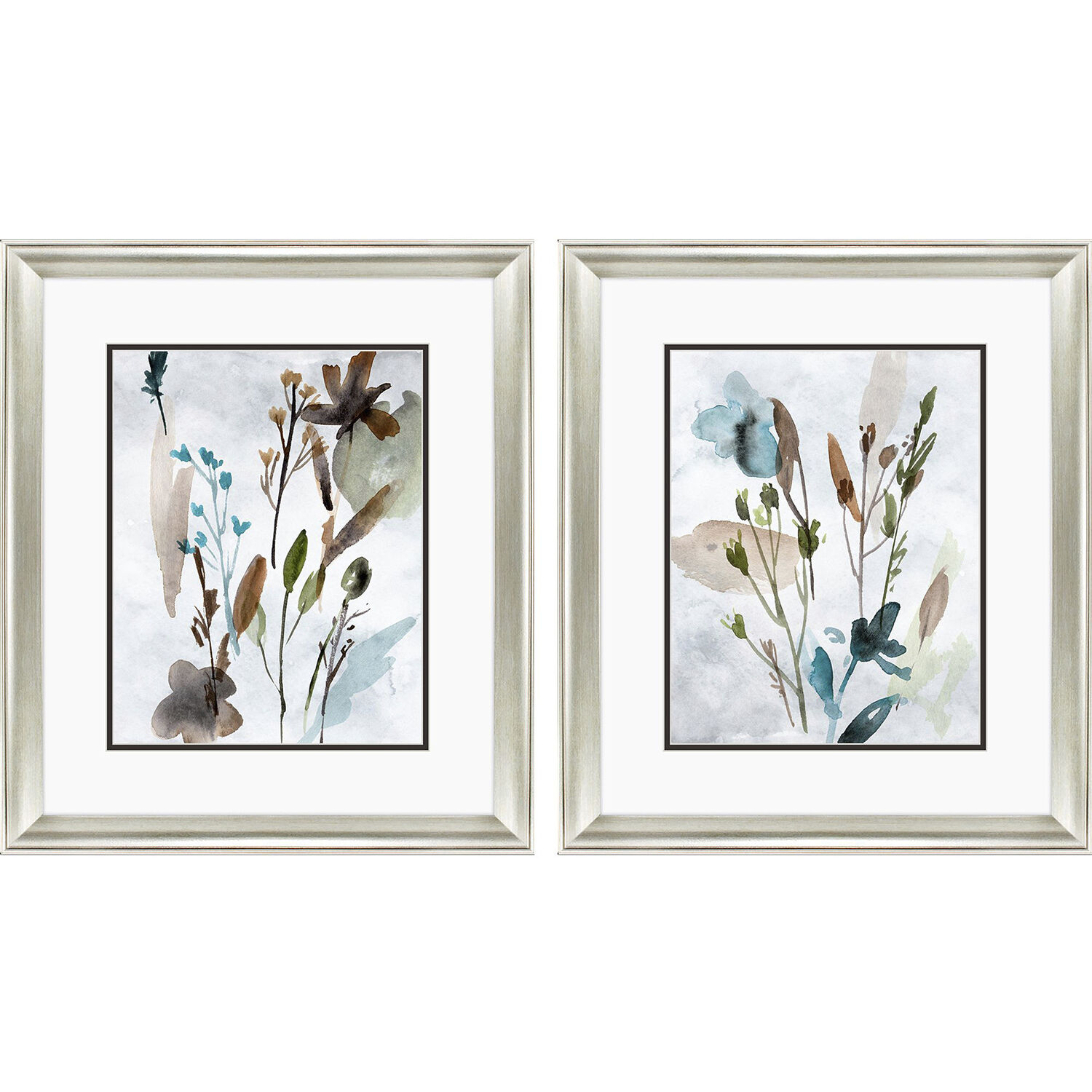 Florals Blue and Green and Gray and Rust Framed Art, Propac