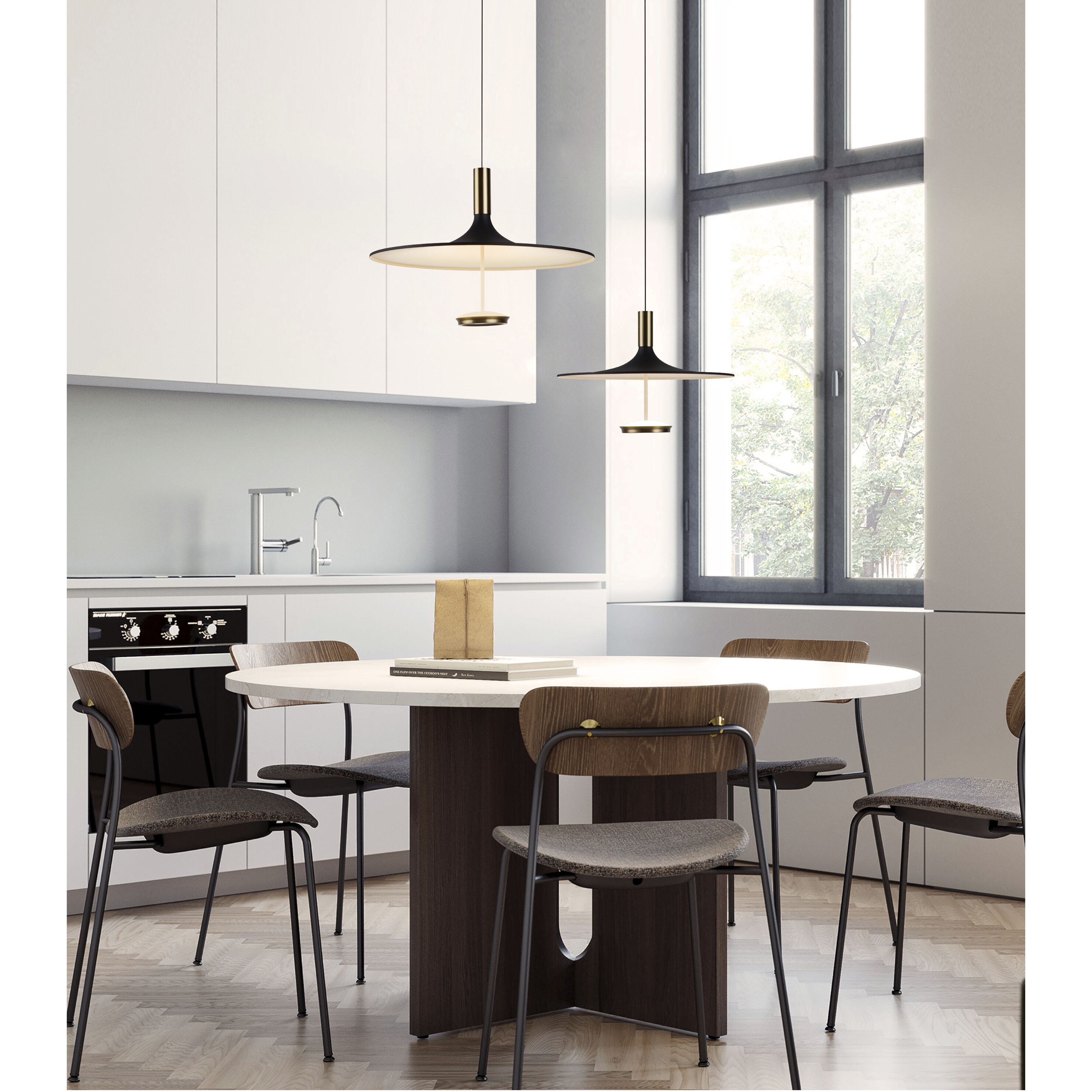 Ballet LED 16 inch Antique Brass and Onyx Black Pendant Ceiling Light