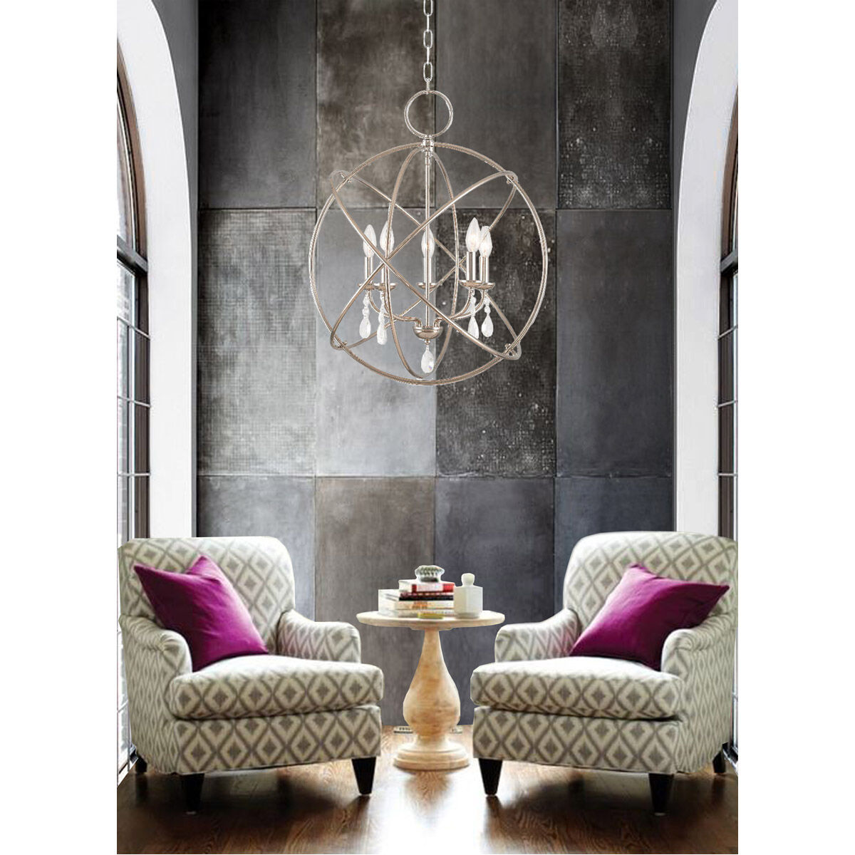 Livex 40905 91 Aria 5 Light 22 inch Brushed Nickel Chandelier Ceiling Light