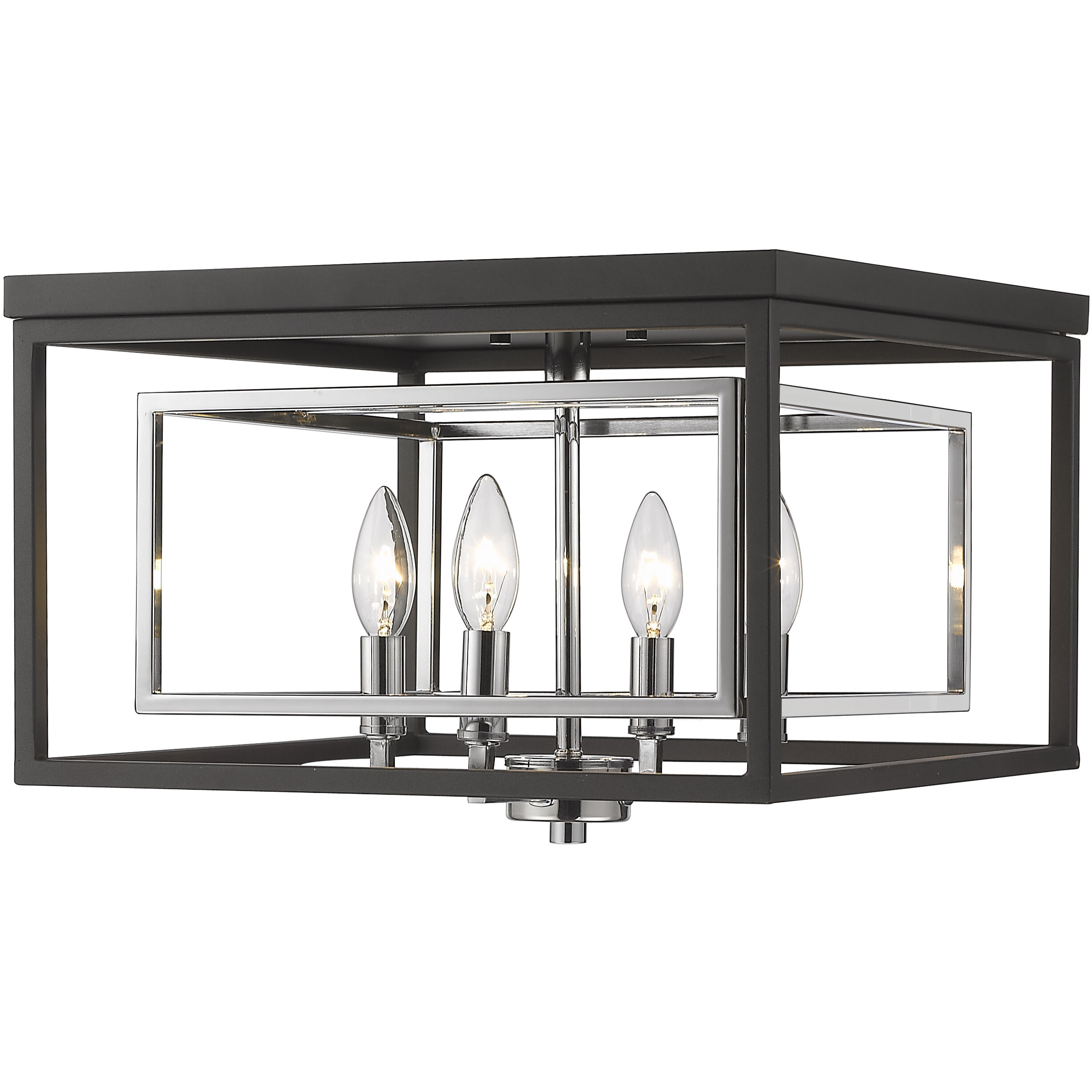 Euclid 4 Light 15 inch Chrome and Matte Black Flush Mount Ceiling Light