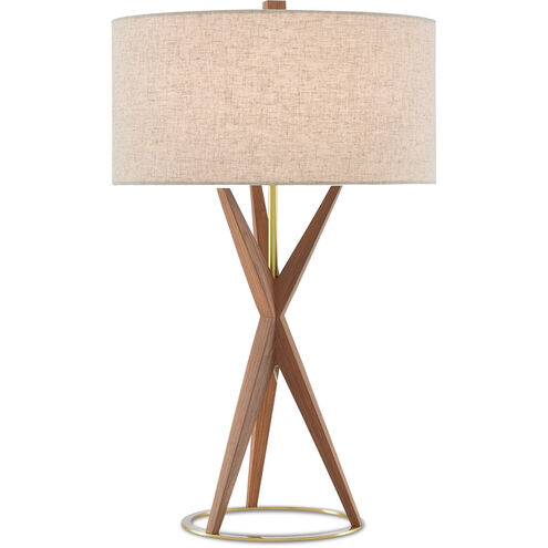 Variation 28 inch 75 watt Teak/Brushed Brass Table Lamp Portable Light