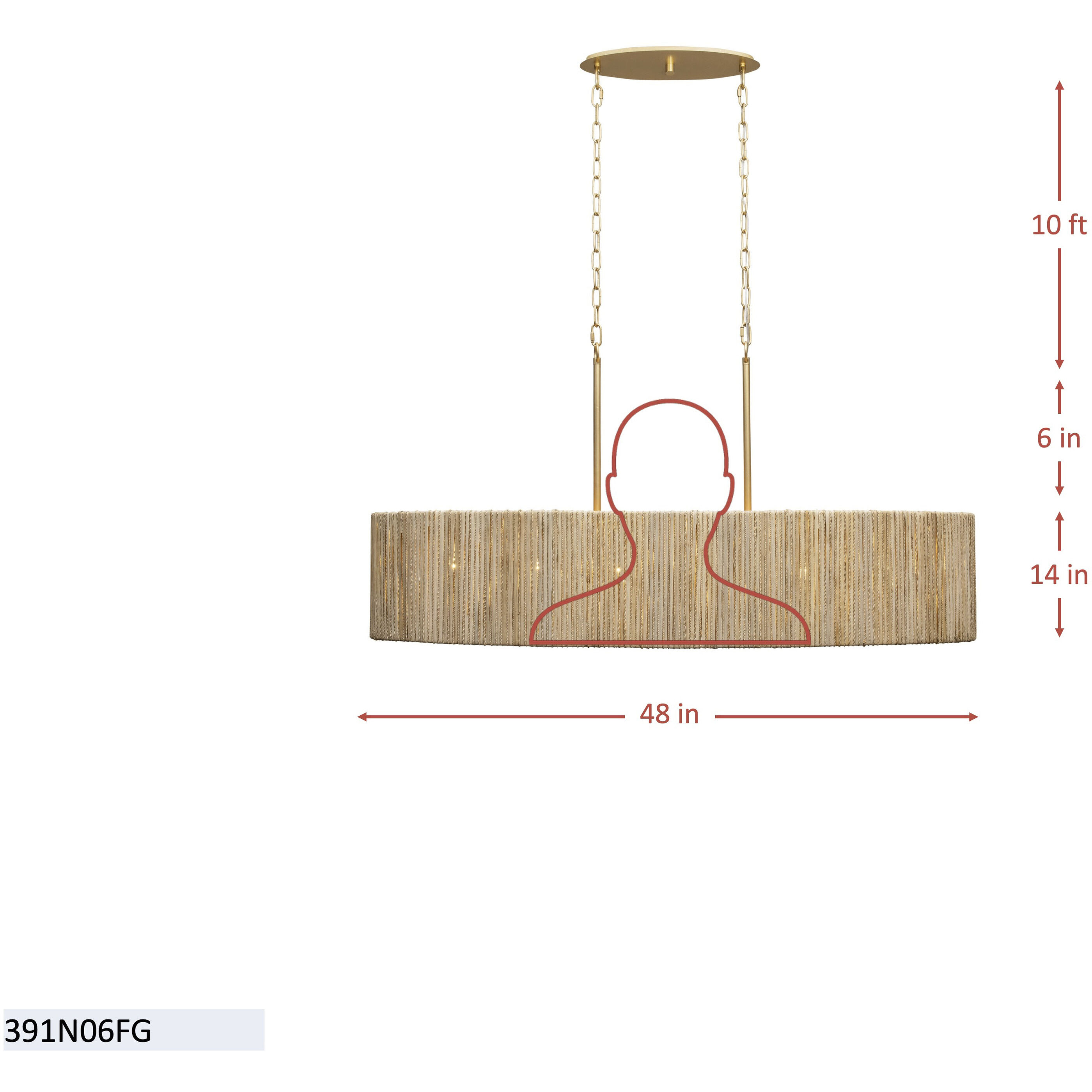 Jacob's Ladder 6 Light 48 inch French Gold Linear Pendant Ceiling Light, Smithsonian Collaboration