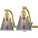 Franklin Restoration Small Cone 2 Light 18 inch Satin Gold Bath Vanity Light Wall Light in Plated Smoke Glass, Franklin Restoration