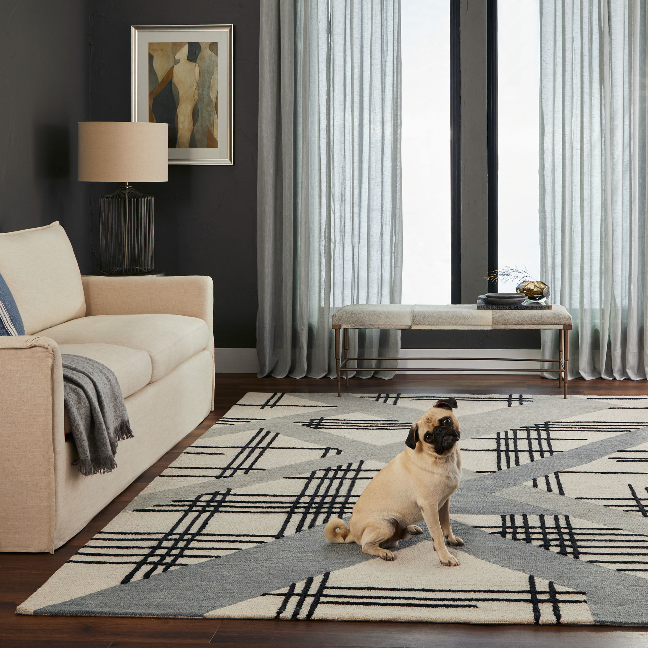 Sachin 114 X 79 inch Black/White Rug in 6 x 9