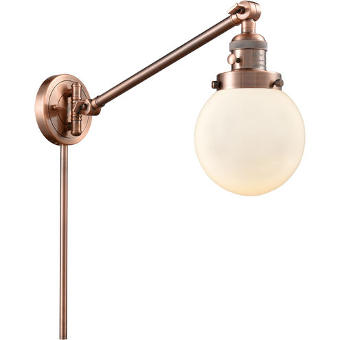 Beacon 21 inch 100 watt Antique Copper Swing Arm Wall Light in Matte White Glass, Franklin Restoration