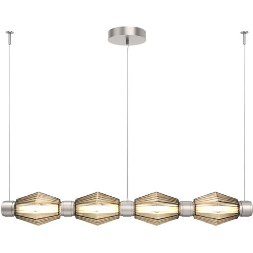 Aalto Mandrel Linear Chandelier Ceiling Light in 3000K LED, Optic Rib Bronze, Metallic Beige Silver