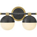 Bowie 2 Light 14.25 inch Lacquered Brass and Black Vanity Light Wall Light in Lacquered Brass with Black