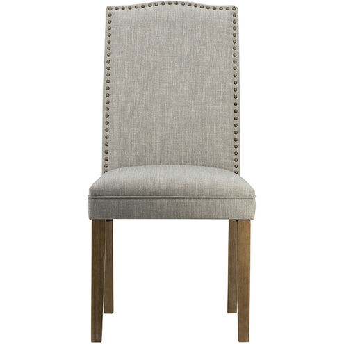 Upholstered Natural/Antique Brass Dining Chair in Smoke Gray