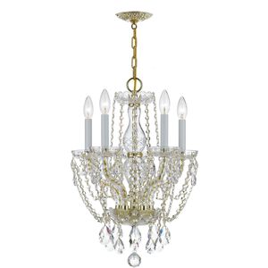 Traditional Crystal 5 Light 14 inch Polished Brass Mini Chandelier Ceiling Light