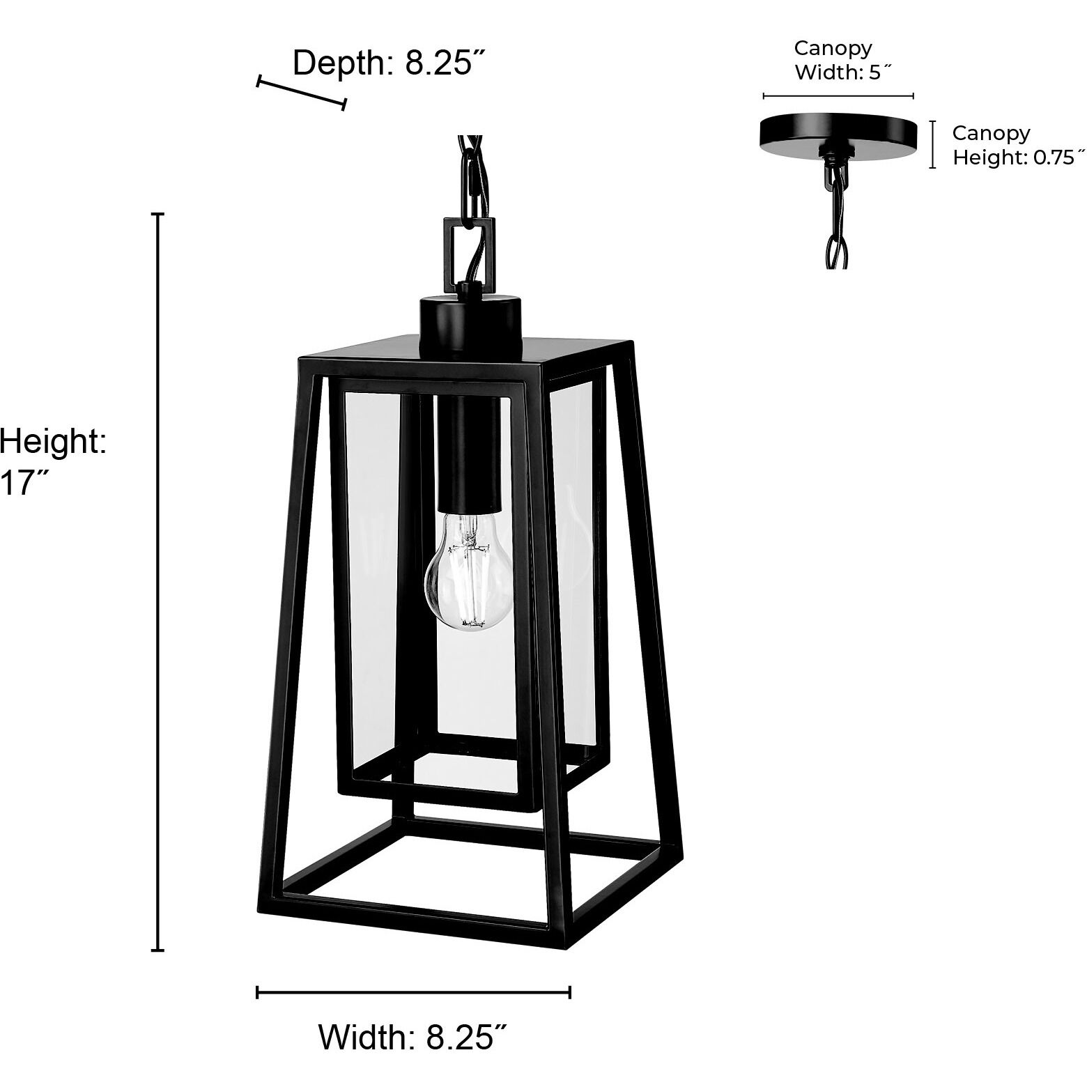 Denzell 1 Light 8.25 inch Powder Coated Black Outdoor Hanging Lantern
