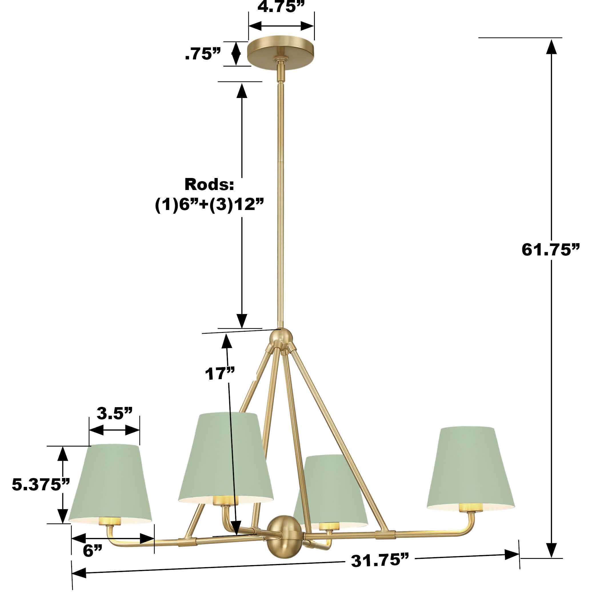 Xavier 4 Light 31.75 inch Vibrant Gold Chandelier Ceiling Light in Vibrant Gold and Green