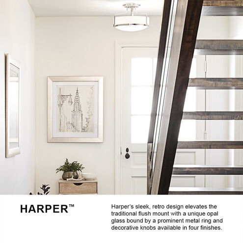Harper 3 Light 14.5 inch Oil Rubbed Bronze Indoor Semi-Flush Mount Ceiling Light in White