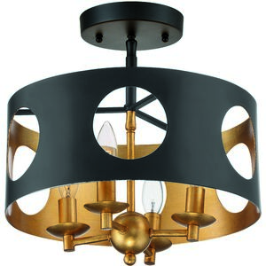 Odelle 4 Light 14 inch Black and Antique Gold Semi Flush Ceiling Light