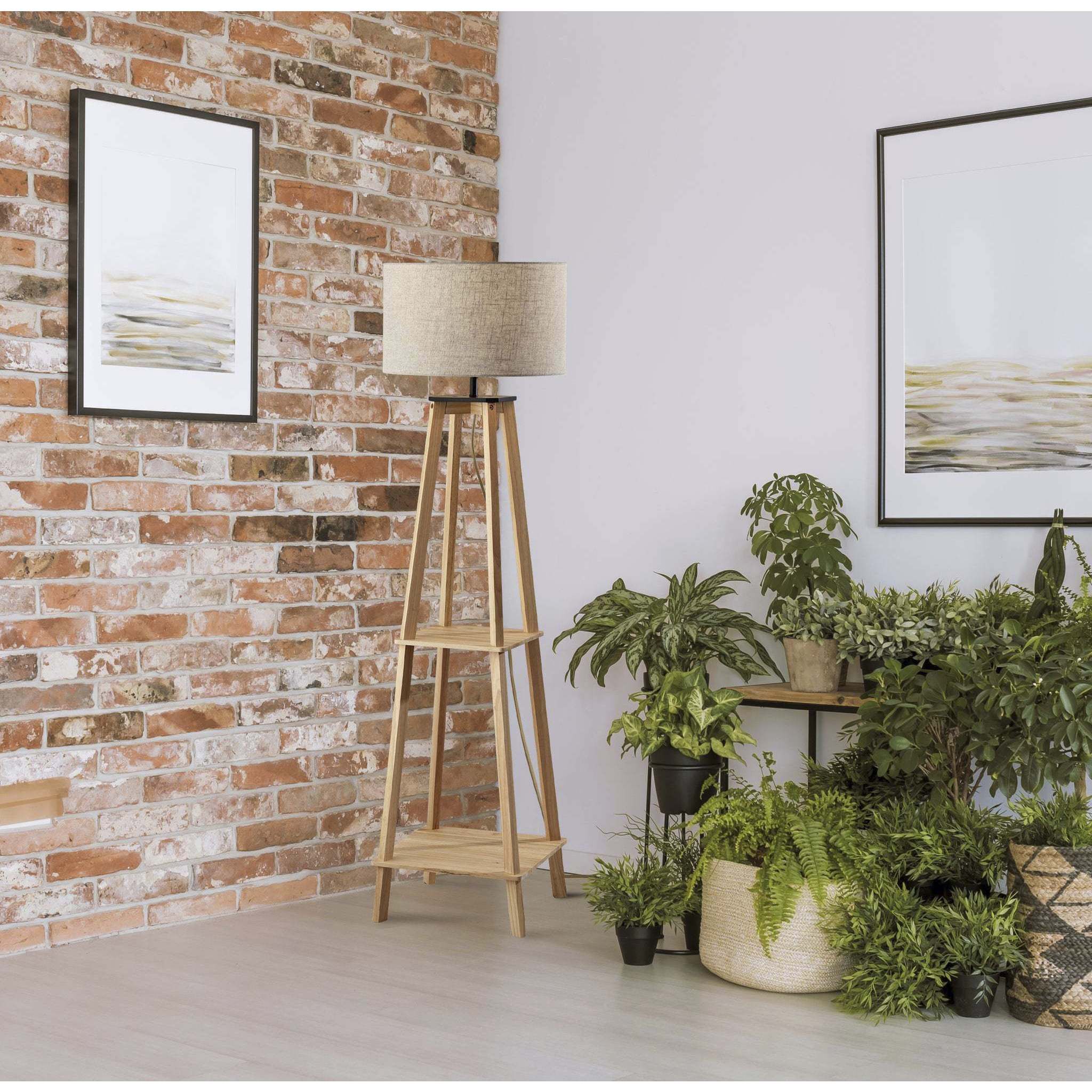 Kirby 59.75 inch 150.00 watt Natural Wood Shelf Floor Lamp Portable Light