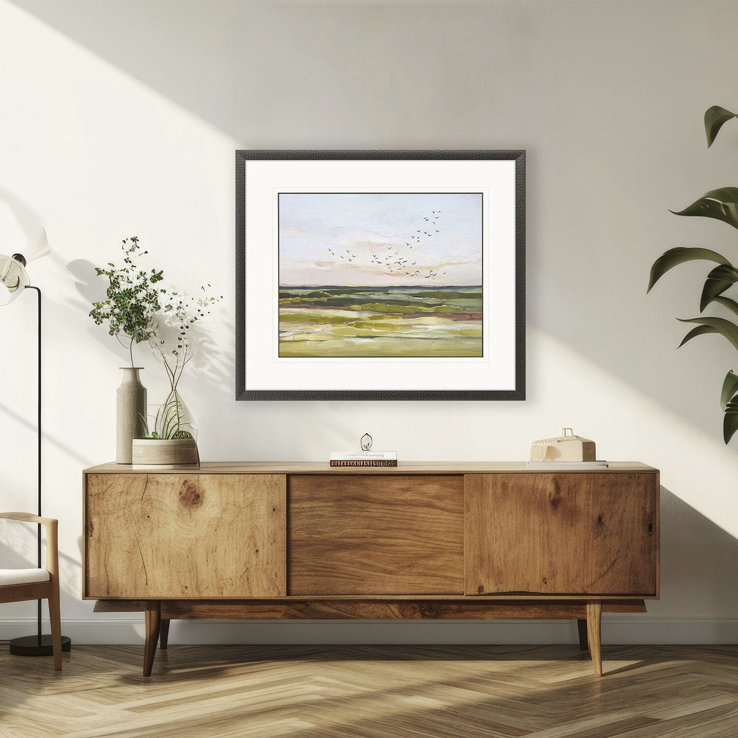 Overhead Green and Blue and Rust Framed Art