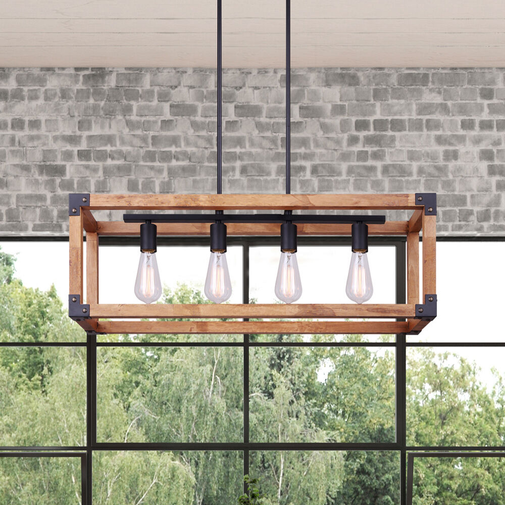 Madison 4 Light 32 inch Black and Wood Chandelier Ceiling Light