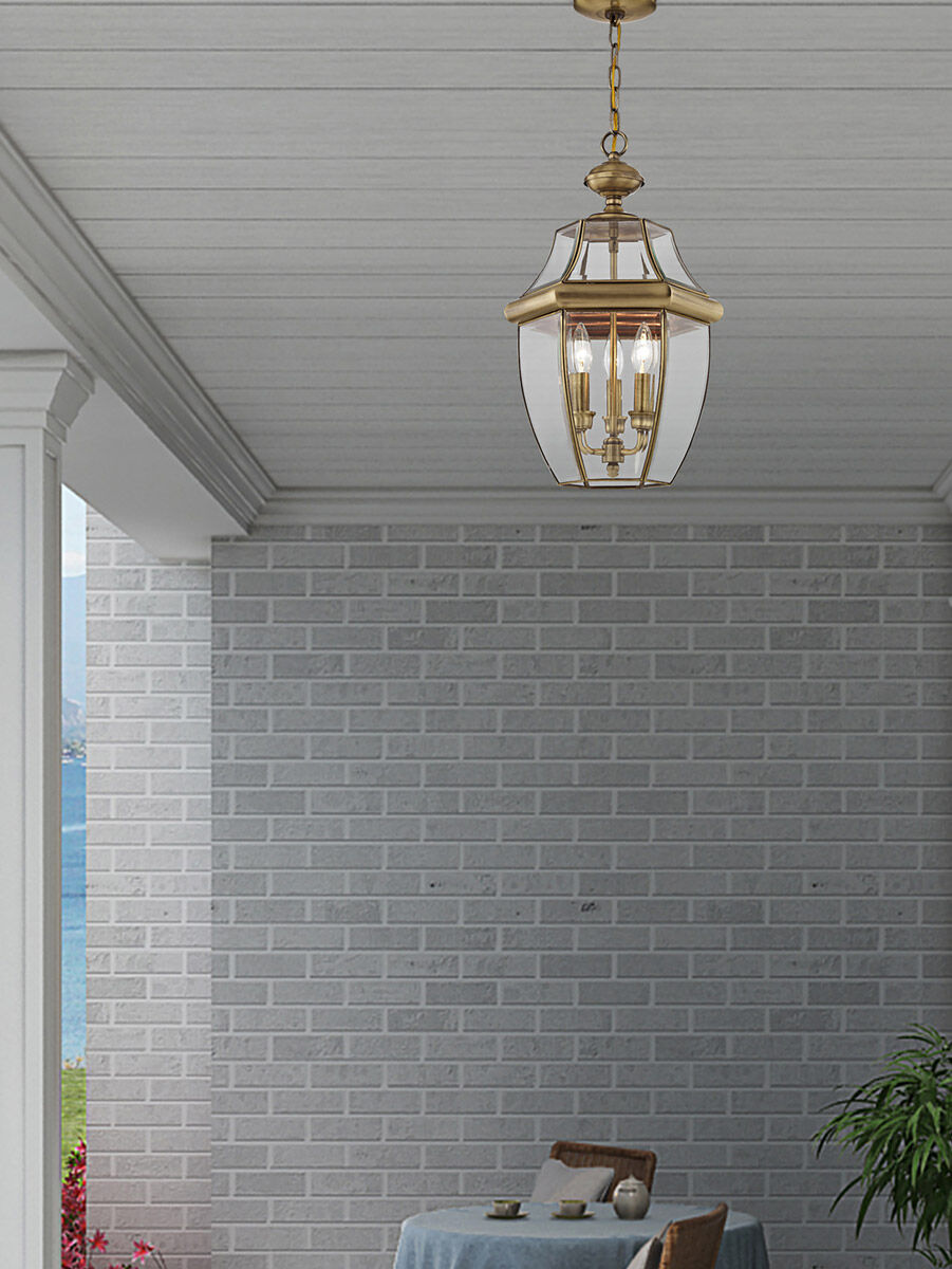 Monterey 3 Light 13 inch Antique Brass Outdoor Pendant Lantern