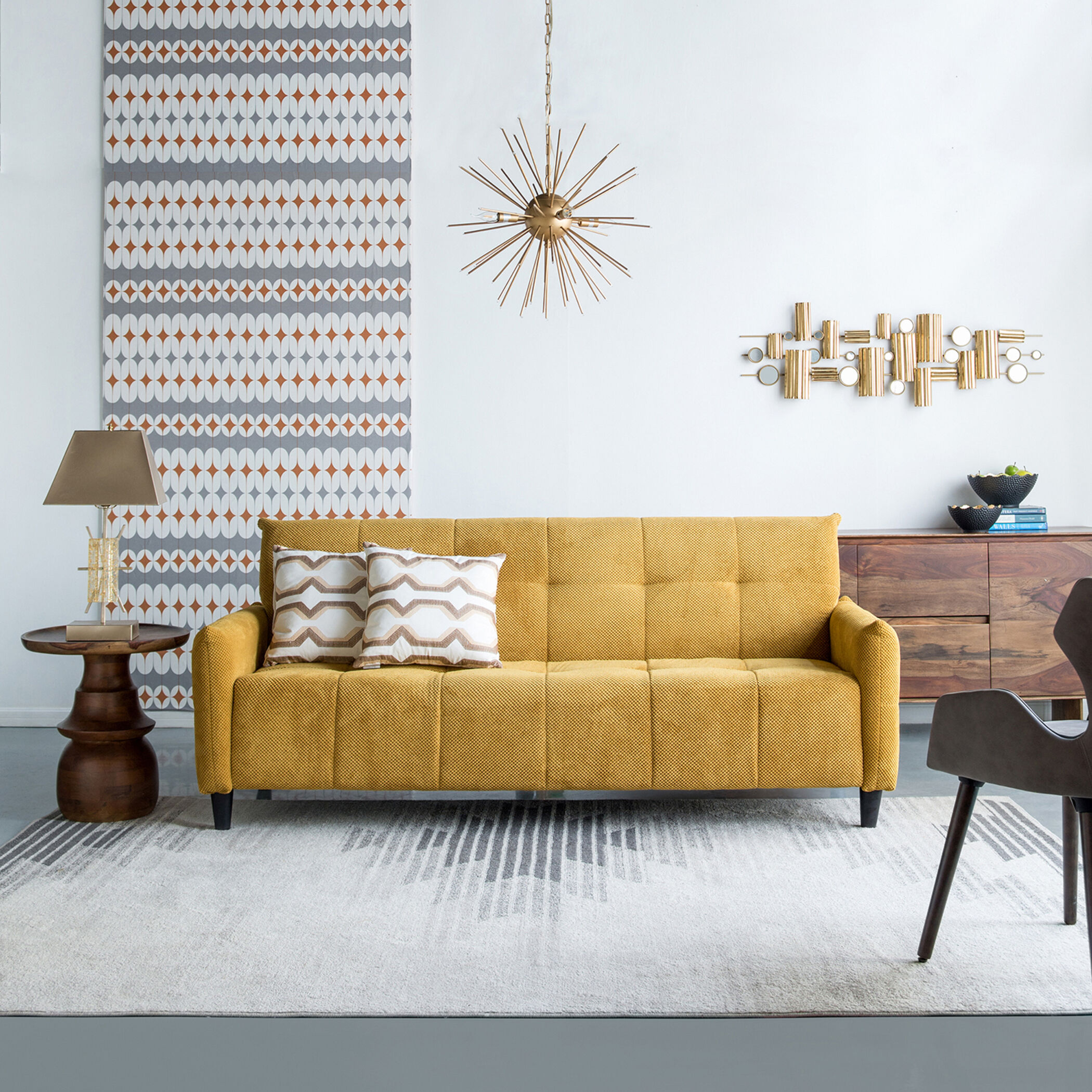 Large Biscuit Tufted Mustard Sofa