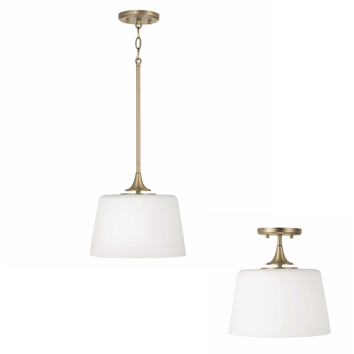 Presley 1 Light 11.75 inch Aged Brass Semi-Flush Mount Ceiling Light, Convertible Dual Mount