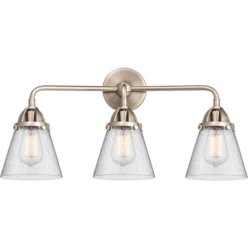 Nouveau 2 Small Cone 3 Light 24 inch Brushed Brass Bath Vanity Light Wall Light in Seedy Glass