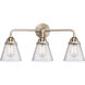 Nouveau 2 Small Cone LED 24 inch Brushed Satin Nickel Bath Vanity Light Wall Light in Seedy Glass