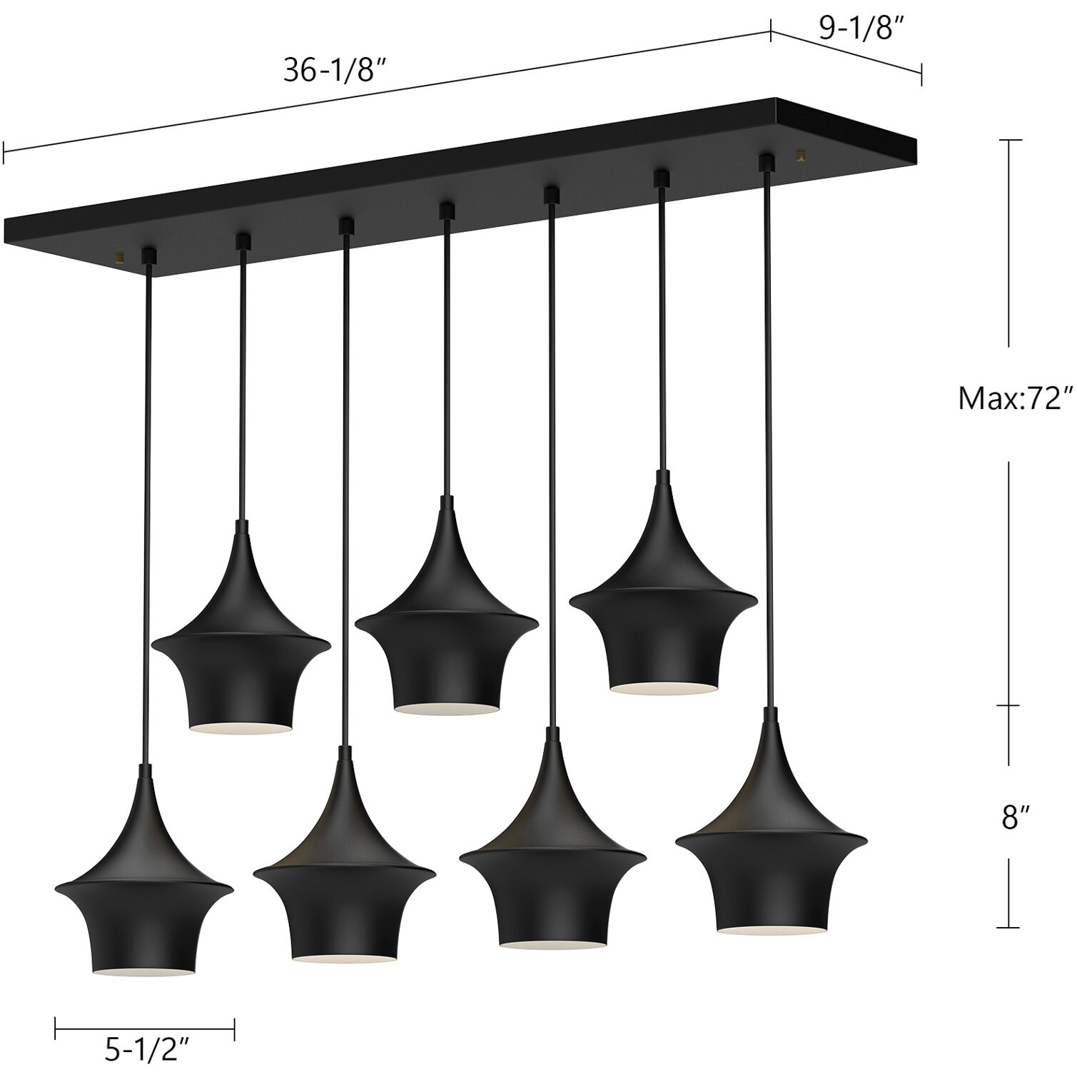 Alora Mood Emiko 7 Light 36.13 inch Matte Black Linear Pendant Ceiling Light