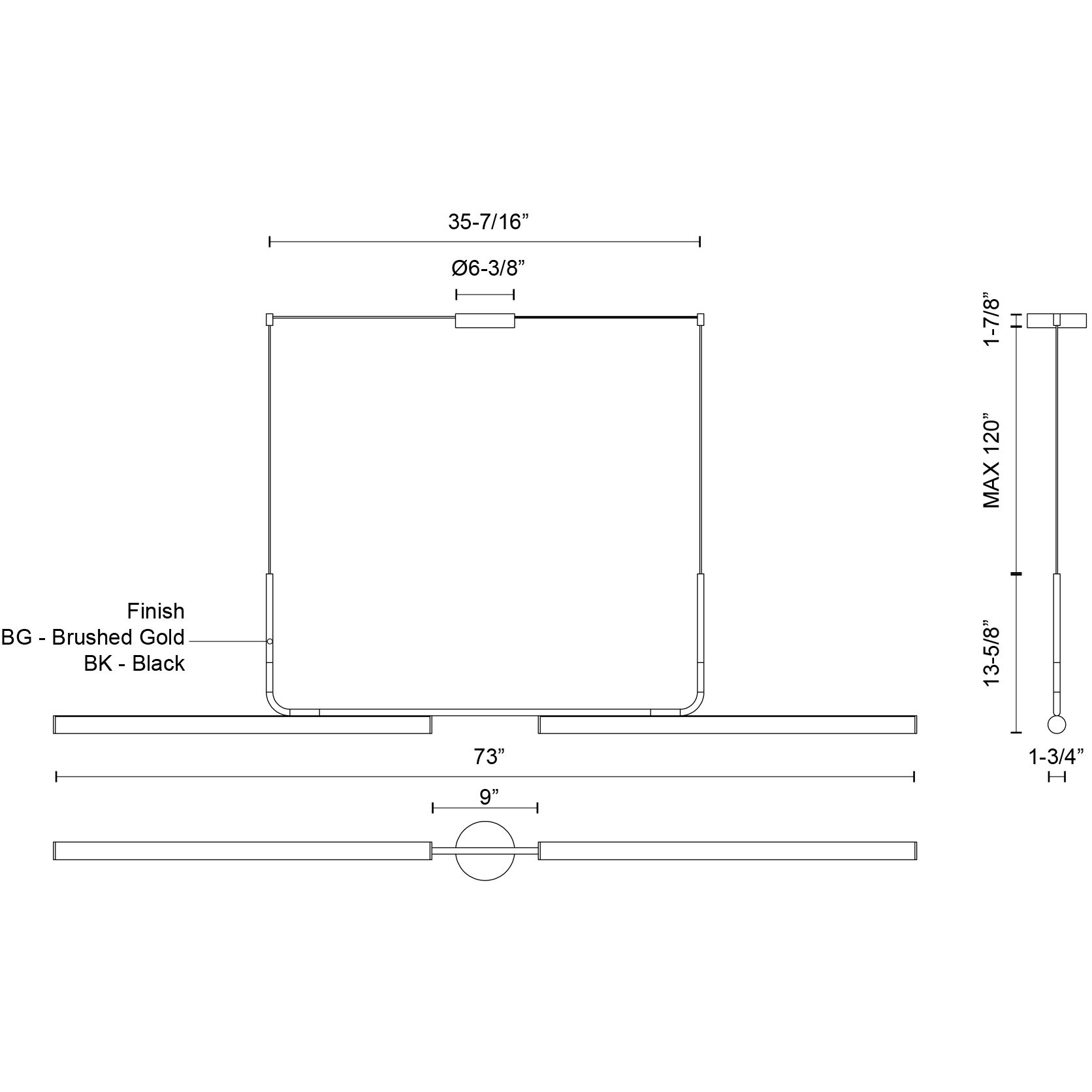 Vesper Linear Pendant Ceiling Light in Brushed Gold