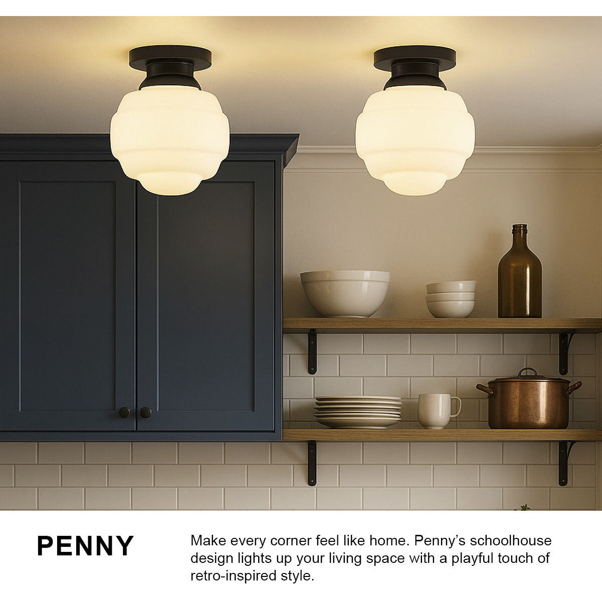 Penny 1 Light 12 inch Black Flush Mount Ceiling Light, Small