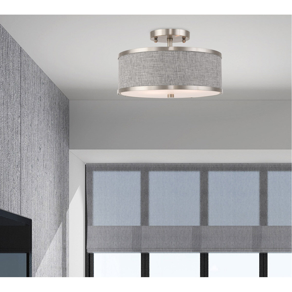 Park Ridge 2 Light 13 inch Brushed Nickel Semi-Flush Mount Ceiling Light