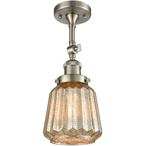 Franklin Restoration Chatham 1 Light 6 inch Brushed Satin Nickel Semi-Flush Mount Ceiling Light in Mercury Glass, Franklin Restoration