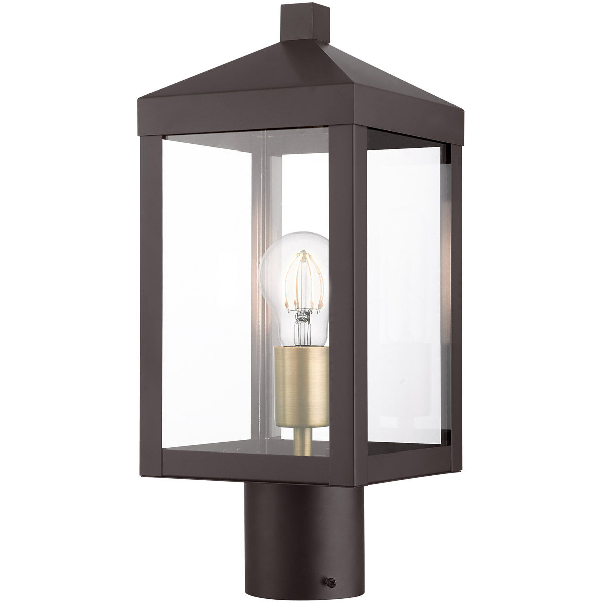 Nyack 1 Light 15 inch Bronze with Antique Brass Cluser Outdoor Post Top Lantern
