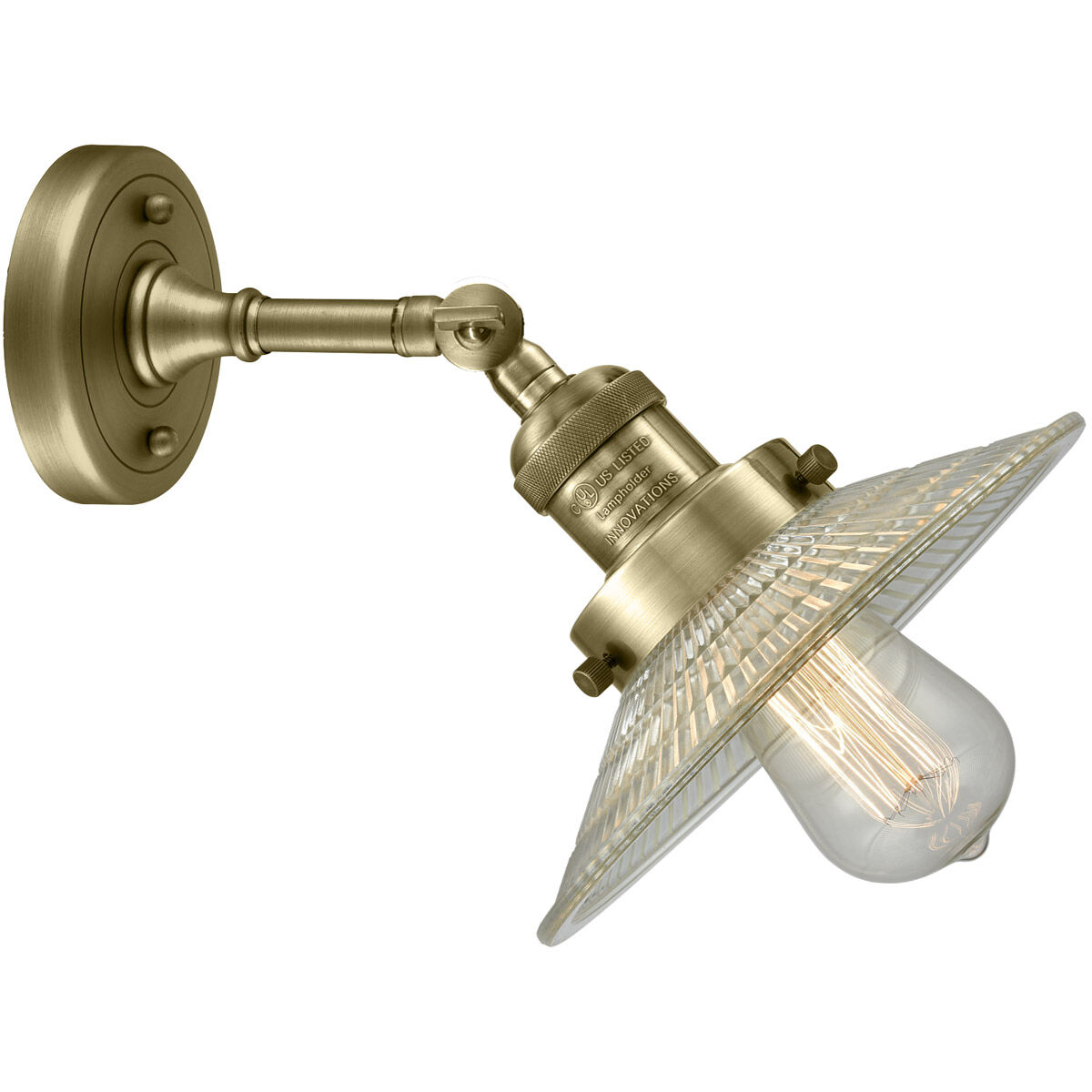 Franklin Restoration Halophane LED 9 inch Antique Brass Sconce Wall Light in Clear Halophane Glass, Franklin Restoration