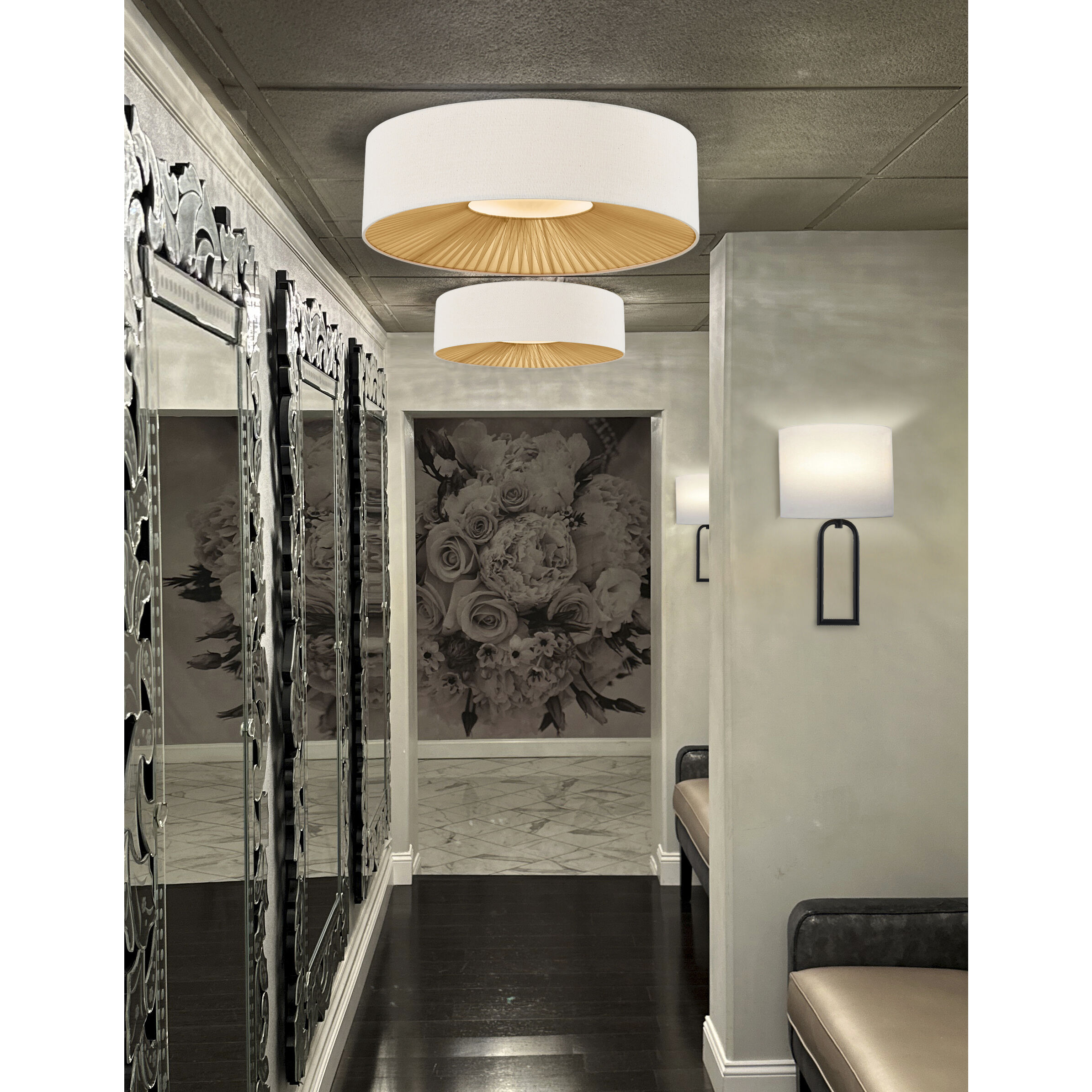 Textile Collection Wall Sconce Wall Light in Brushed Brass, Oslo Family