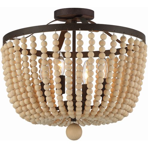 Rylee 4 Light 16.5 inch Forged Bronze Semi Flush Ceiling Light in Natural Wood