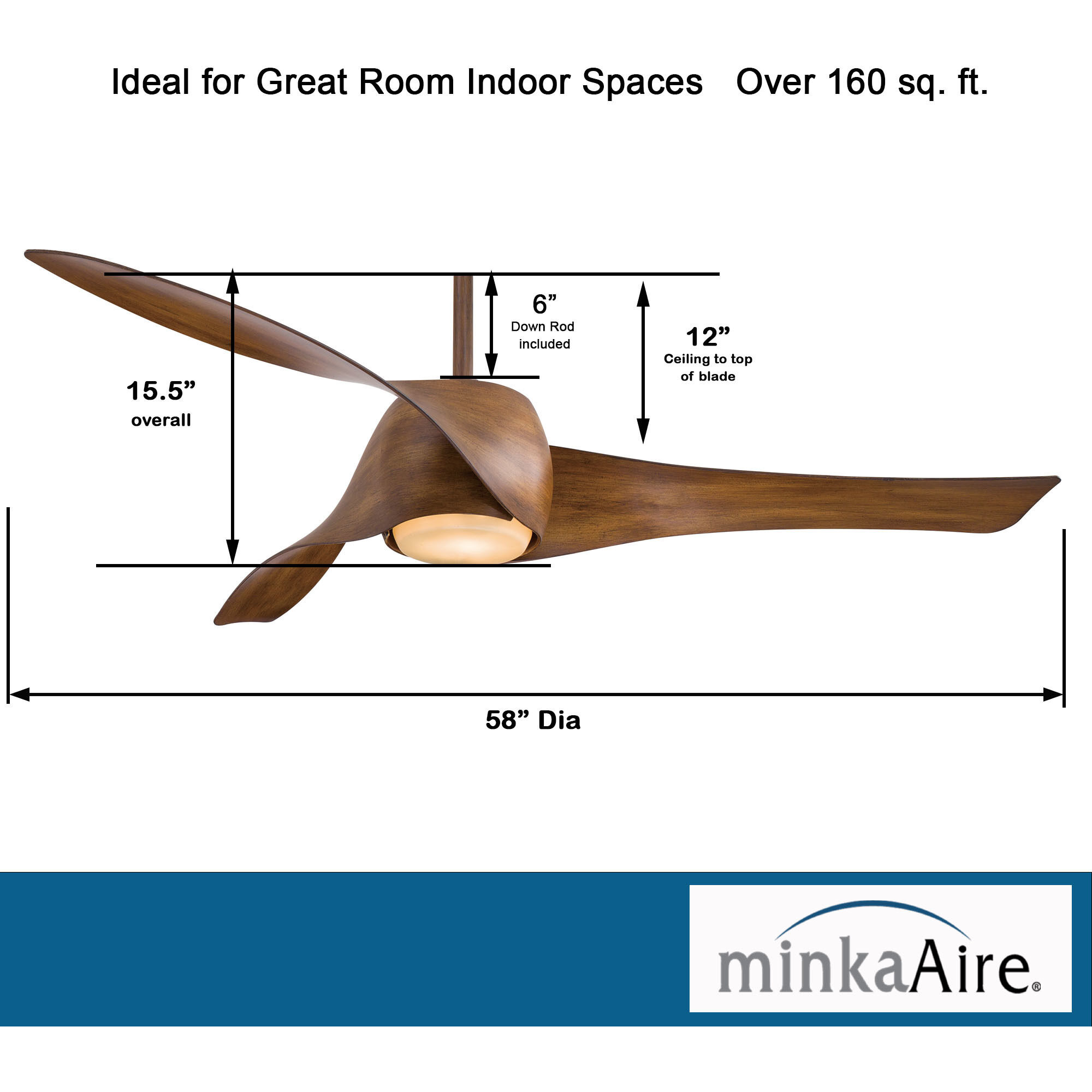 Artemis 58 inch Distressed Koa Ceiling Fan