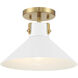 Contemporary 1 Light 11.5 inch White with Natural Brass Semi-Flush Ceiling Light