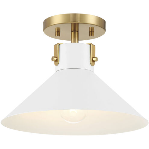 Contemporary 1 Light 11.5 inch White with Natural Brass Semi-Flush Ceiling Light