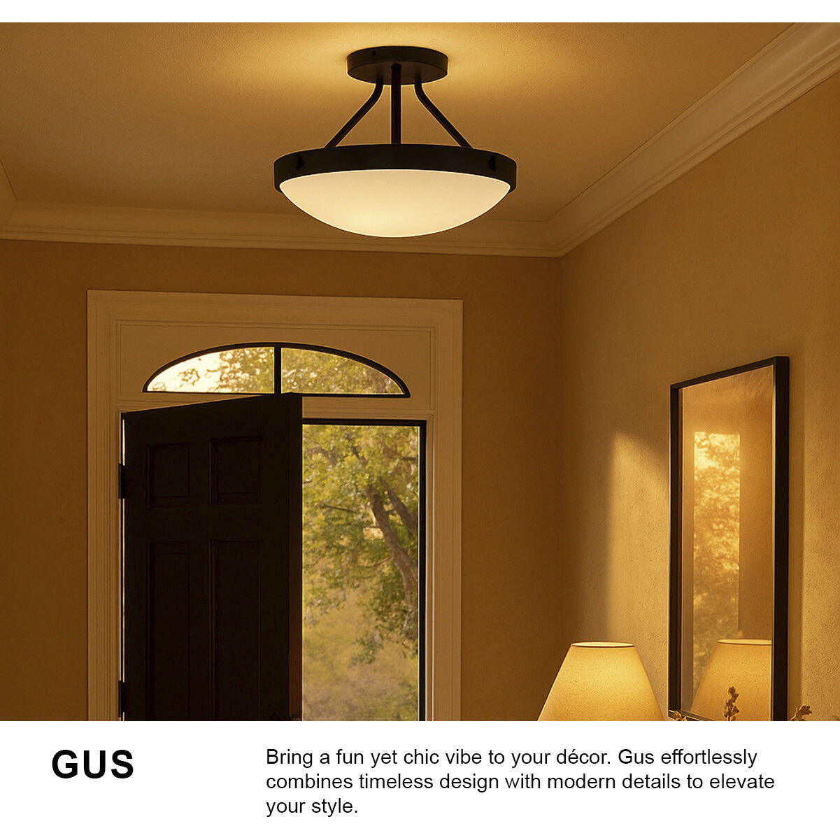 Gus 3 Light 14.5 inch Black Semi-Flush Mount Ceiling Light, Medium