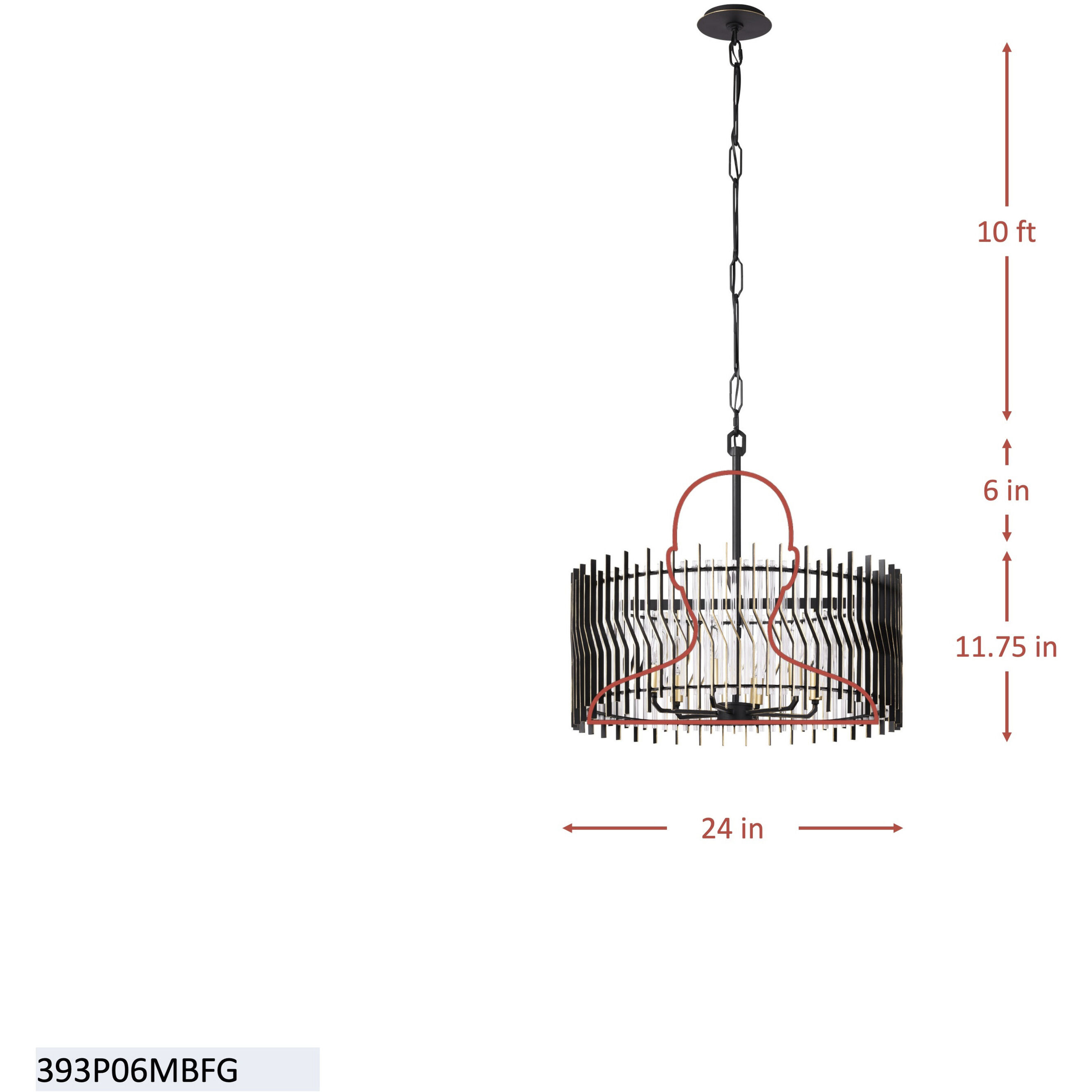 Park Row 6 Light 24 inch Matte Black and French Gold Pendant Ceiling Light, Smithsonian Collaboration