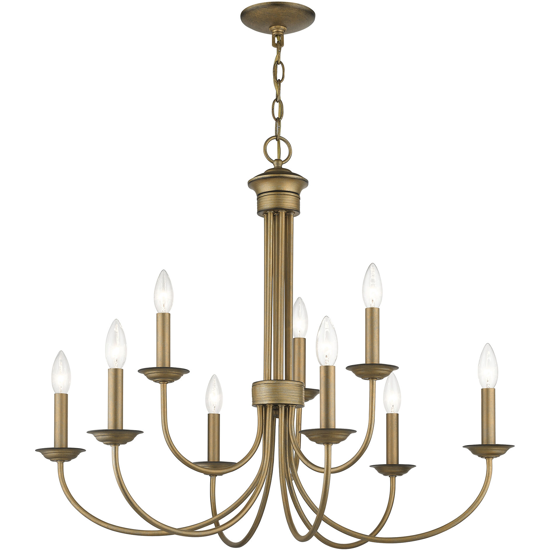 Estate 9 Light 30 inch Antique Gold Leaf Chandelier Ceiling Light, Large, 2-Tier
