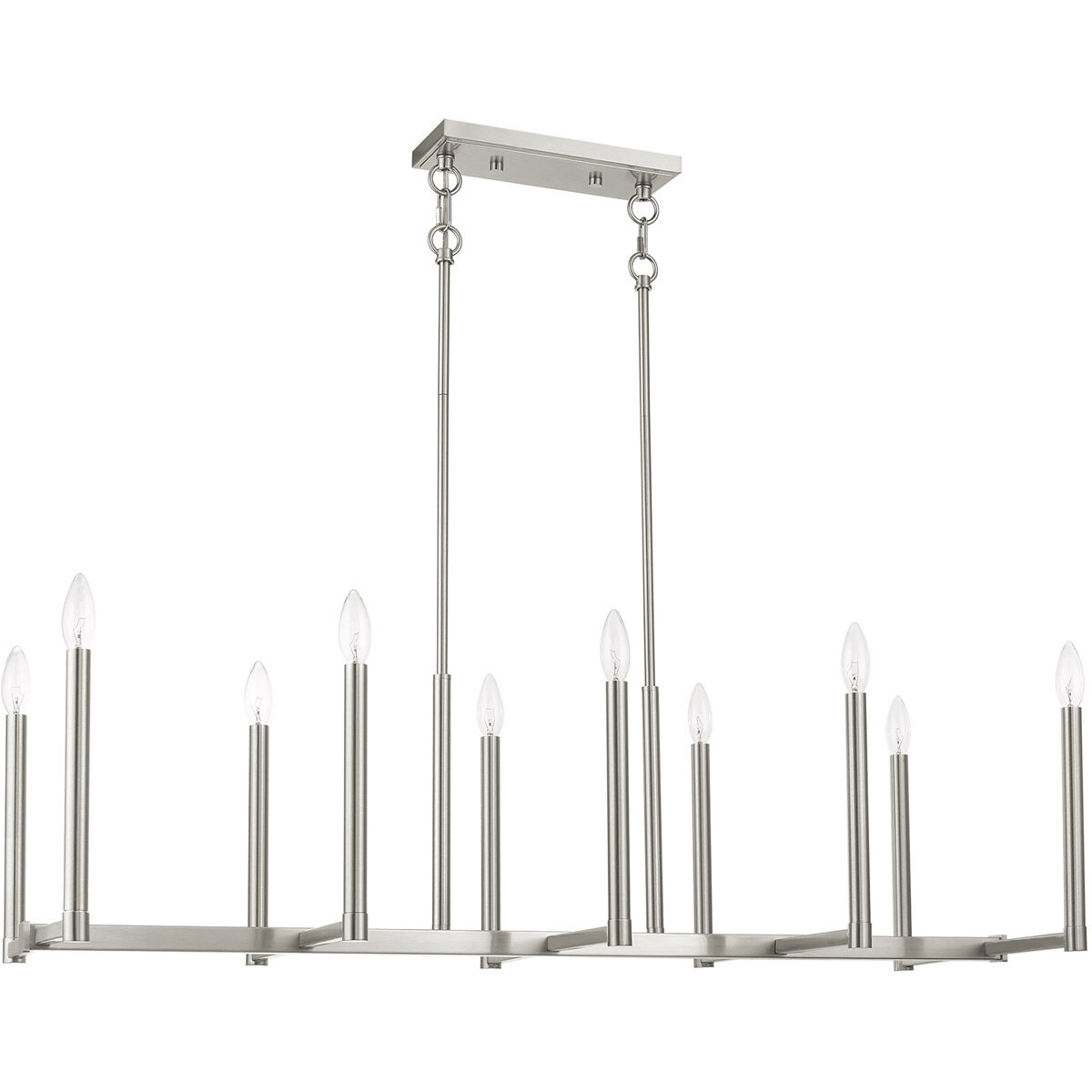Alpine 10 Light 43 inch Brushed Nickel Linear Chandelier Ceiling Light