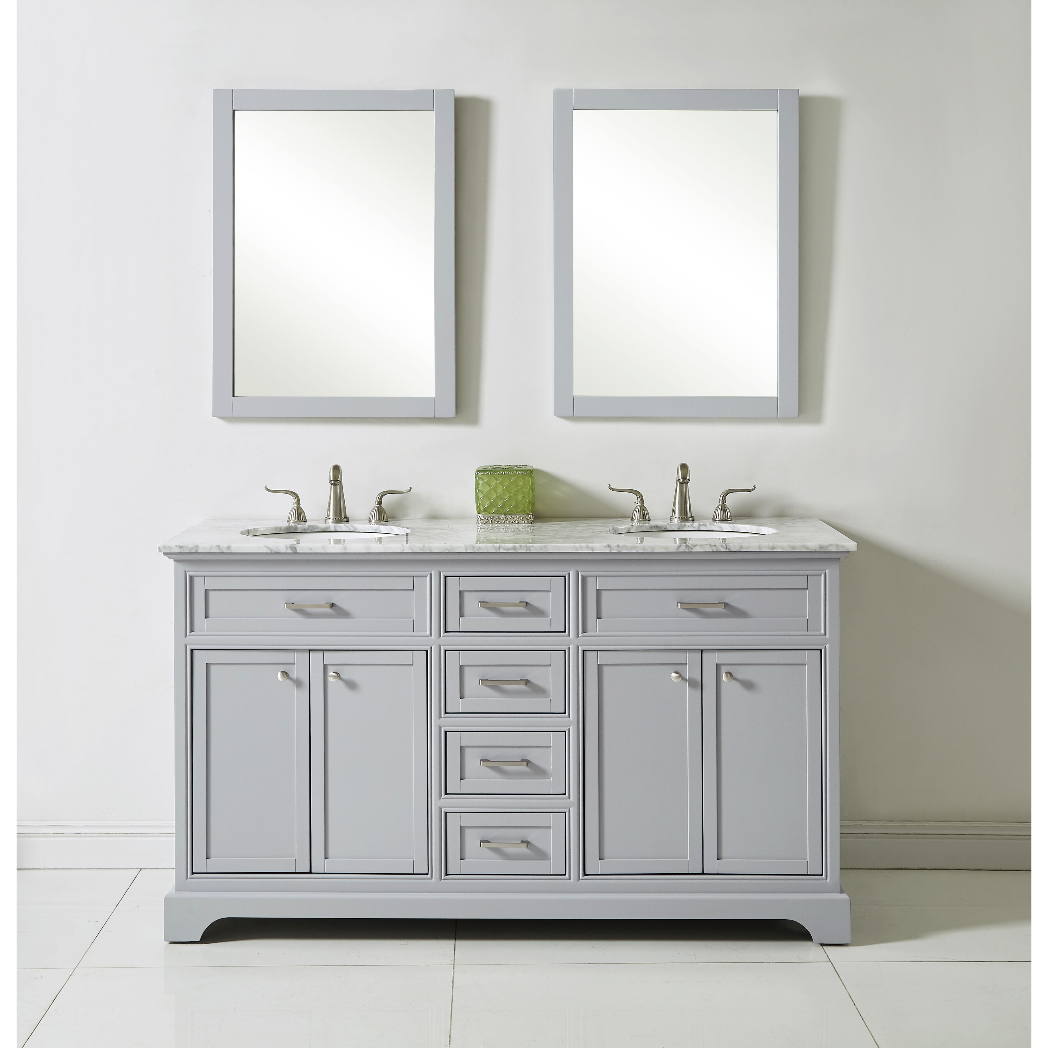 Americana 60 X 35 inch Light Grey with Carrara White Marble Vanity Set