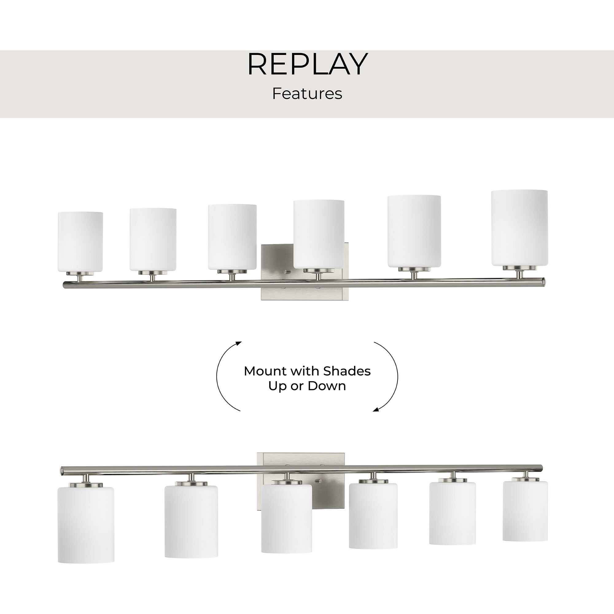 Replay 6 Light 48 inch Brushed Nickel Bath Vanity Wall Light