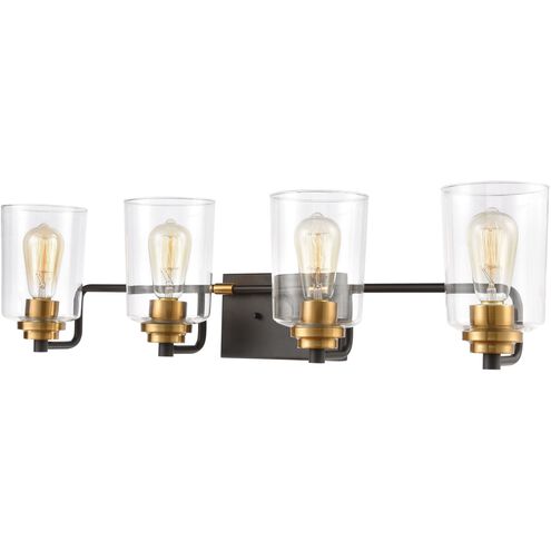 Robins 4 Light 32 inch Matte Black with Brushed Brass Vanity Light Wall Light