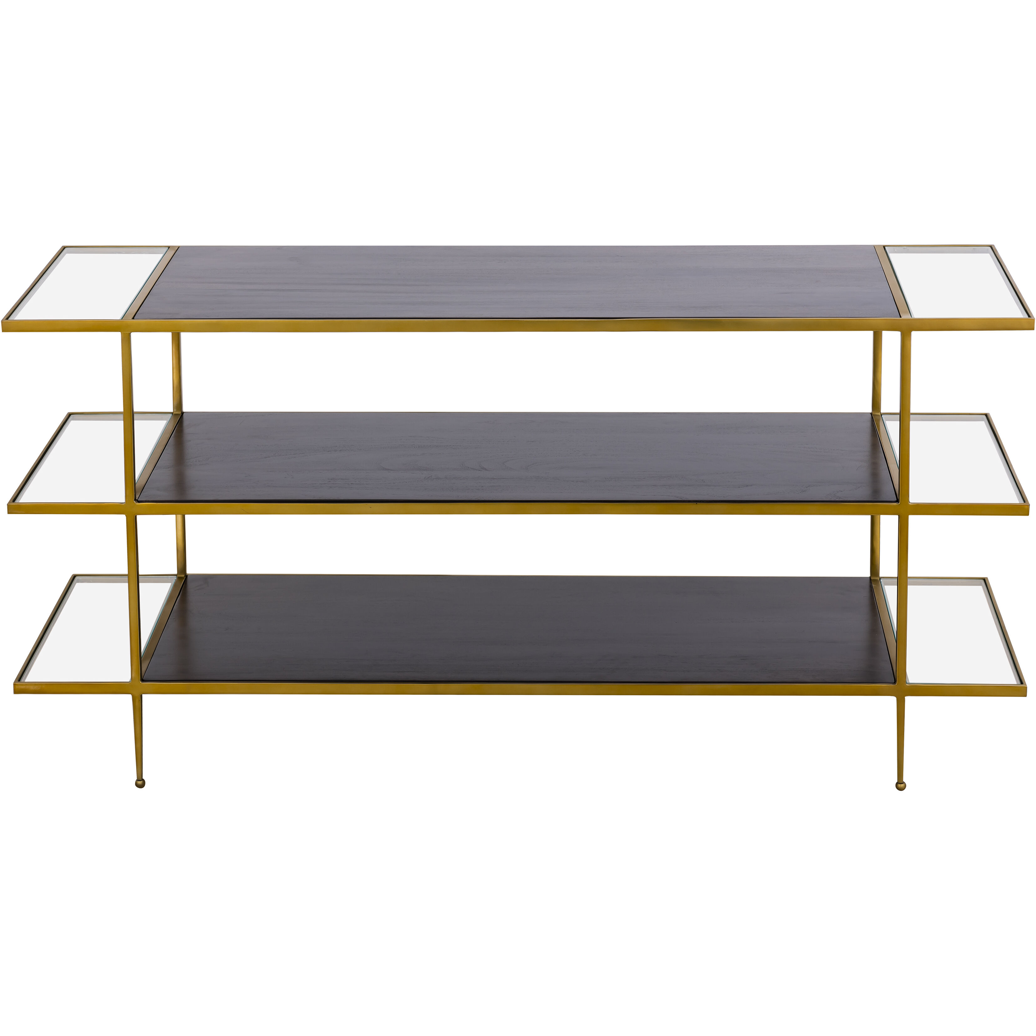 Carrick 60 X 18 inch Dark Brown with Brass and Clear Console Table