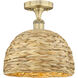 Edison Woven Rattan 1 Light 12 inch Brushed Brass Semi-Flush Mount Ceiling Light