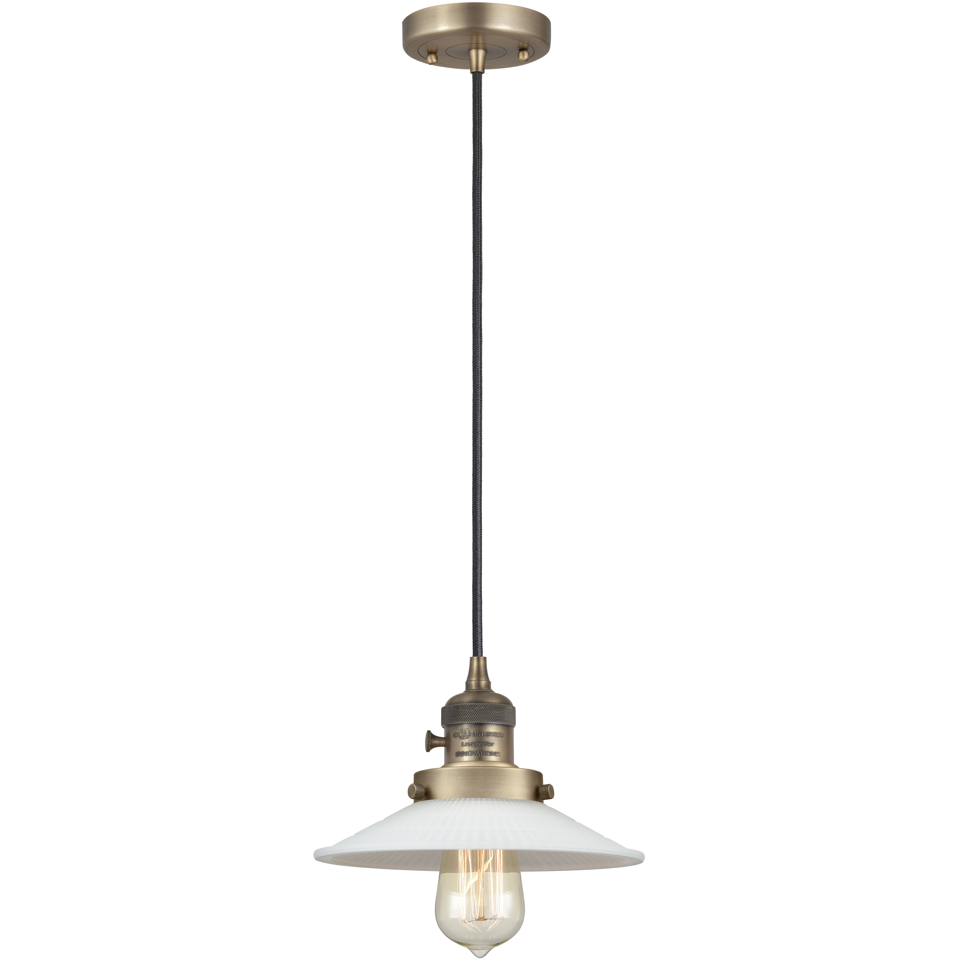 Franklin Restoration Halophane LED 8.5 inch Brushed Brass Mini Pendant Ceiling Light in Matte White Halophane Glass