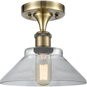 Ballston Orwell LED 8 inch Antique Brass Semi-Flush Mount Ceiling Light in Clear Glass, Ballston
