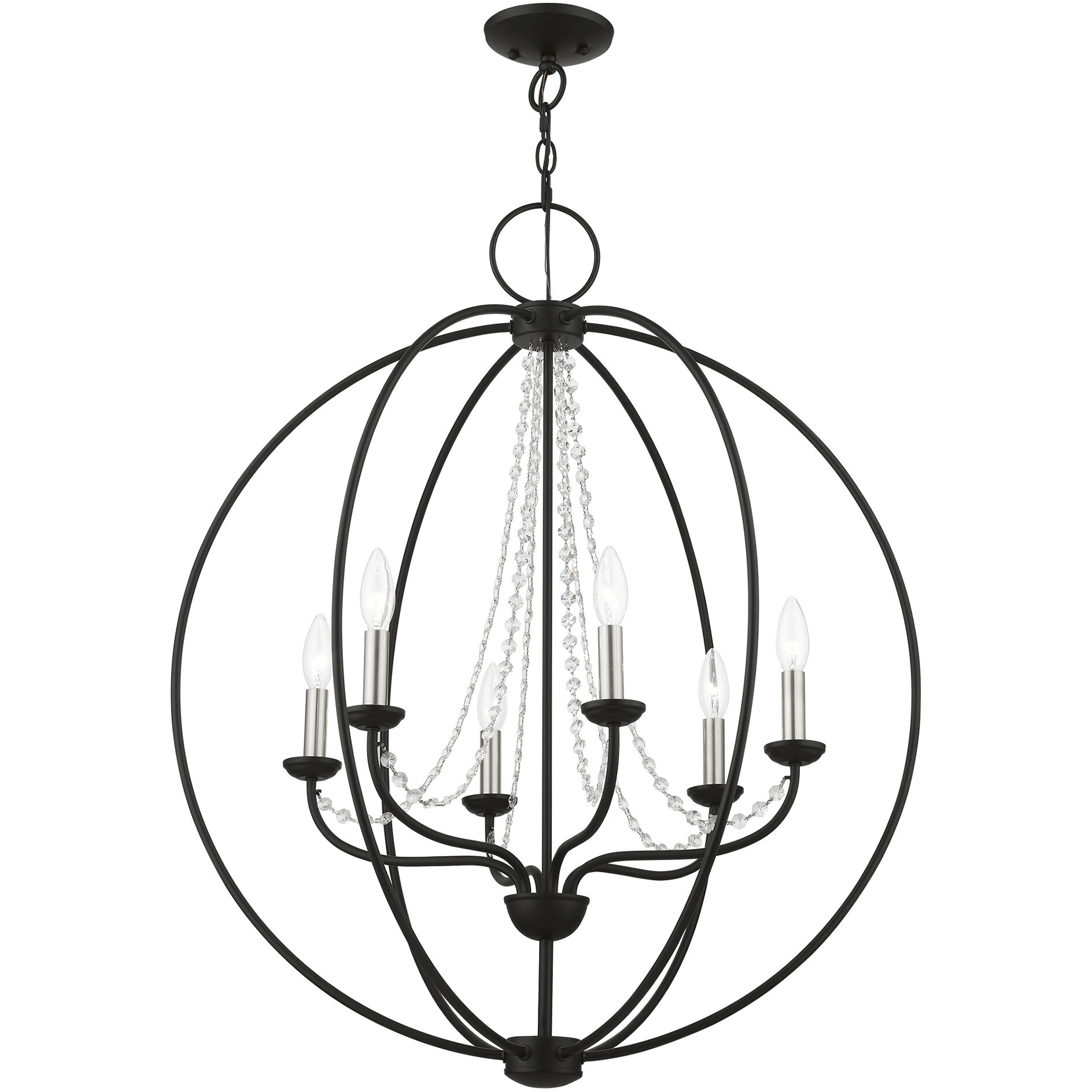 Arabella 6 Light 28 inch Black with Brushed Nickel Finish Candles Pendant Chandelier Ceiling Light, Globe